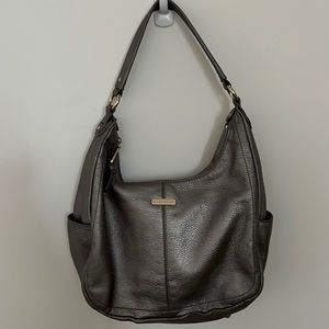 Cole Haan Shoulder One Strap Handbag Purse Silver Grey Soft Pebbled Leather